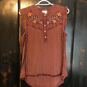 Anthropologie sleeveless embroidered top